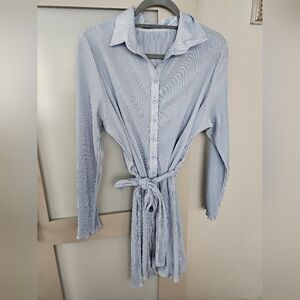 LIGHT BLUE RIBBED DRESS LONG SLEEVE SMALL